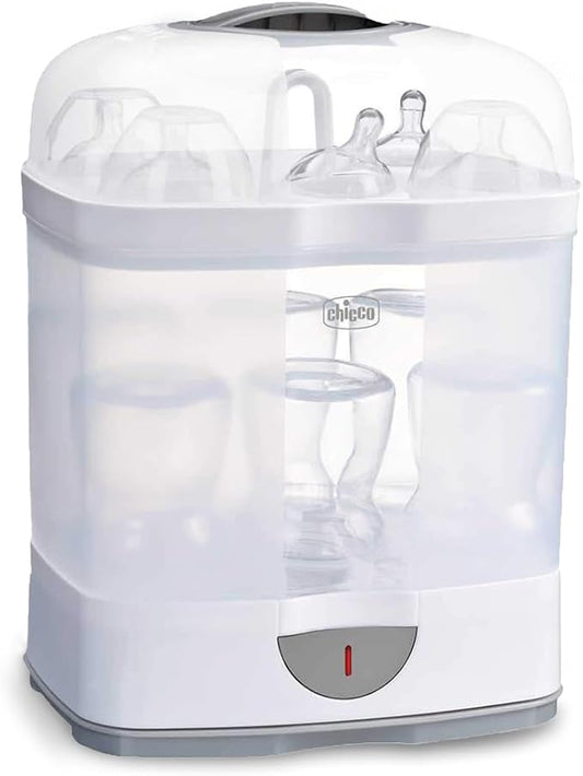 Chicco 2-i-1 Sterilisator, Justerbar Naturlig Dampsterilisator til Flasker, med 2 Konfigurationer, Hurtig og Nem at Bruge, Op til 6 x 330 ml Flasker, Hvid