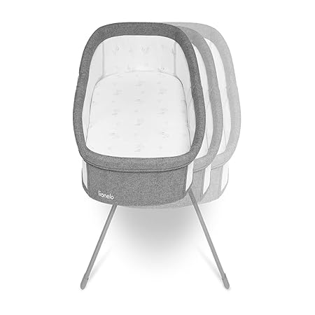 Lionelo Malin Evo Baby Vugge, rejseeng til babyer med madras, børne rejseeng, rejseeng, fra 0 til 9 kg, baldakin, myggenet, foldbar, gyngesystem, justerbar hældning, hurtig