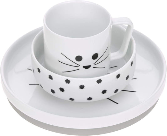 LÄSSIG Casual Dinner Service Porcelænsæt – Tallerken, Skål, Kop/Ret – Porcelæn Little Chums Kat