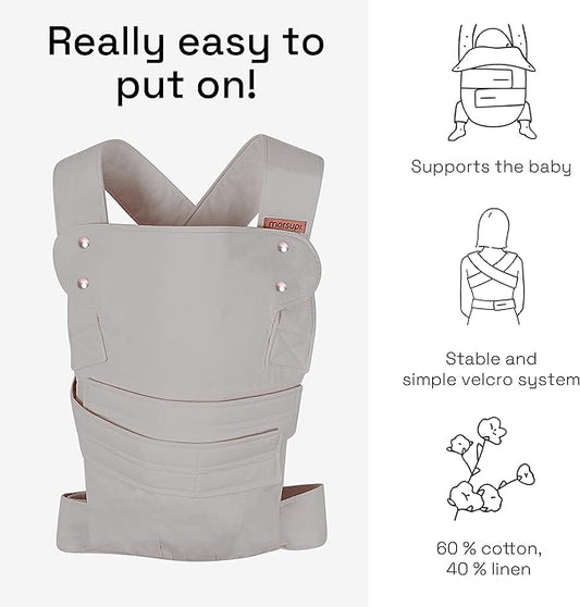 Marsupi Breeze – Bæresele til Nyfødte – Til Babyer og Småbørn op til 15 kg – Let og Åndbar Bæresele – Krog-og-løkke Lukning, Stabilt og Nem Lukningssystem, Lysegrå S/M