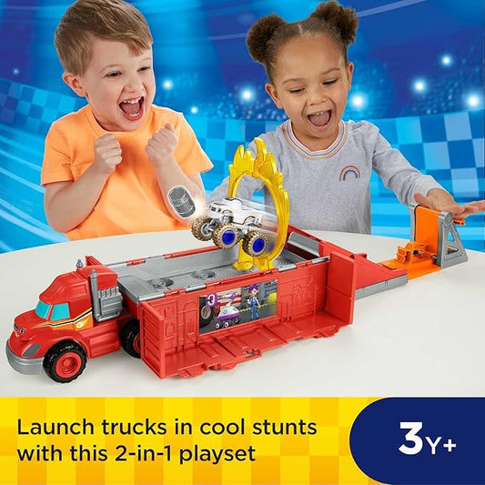 Fisher-Price Blaze og Monstermaskinerne Legetøjsbil Bane med Affyring & Stunt-Transporter Forvandlingslegesæt til Børn fra 3 År