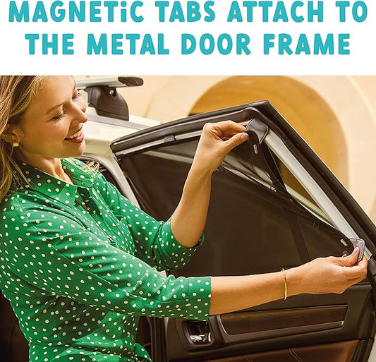 Brica by Munchkin Magnetisk Solskærm – Udtrækkelig til at Passe Solskærm – 5 Magneter til Bilens Vinduesramme i Metal – Maksimal UVA/UVB-Beskyttelse