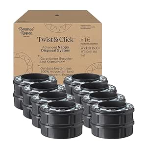 Tommee Tippee Twist & Click Advanced Blebeholdere, Originale Genpåfyldningskassetter, Eksklusiv 16-pak, til nem genopfyldning og god værdi