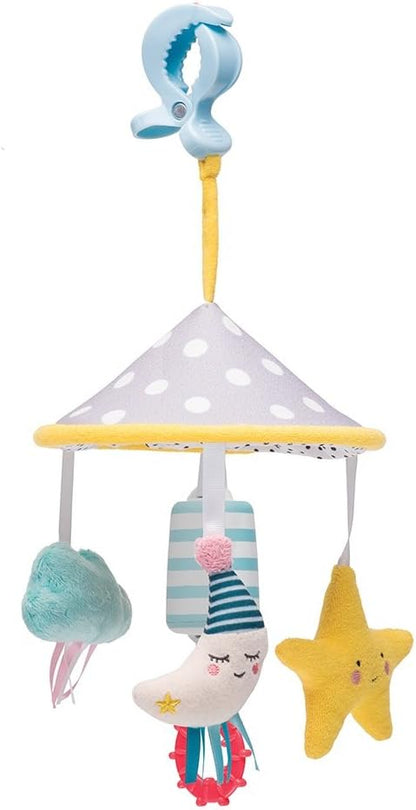 Taf Toys Mini Moon babymobil til tremmeseng, barnevogn, klapvogn og autostol – med sensoriske teksturer og beroligende lyde – egnet til nyfødte drenge og piger fra fødslen – 0 måneder+