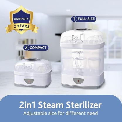 Chicco 2-i-1 Sterilisator, Justerbar Naturlig Dampsterilisator til Flasker, med 2 Konfigurationer, Hurtig og Nem at Bruge, Op til 6 x 330 ml Flasker, Hvid