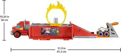 Fisher-Price Blaze og Monstermaskinerne Legetøjsbil Bane med Affyring & Stunt-Transporter Forvandlingslegesæt til Børn fra 3 År