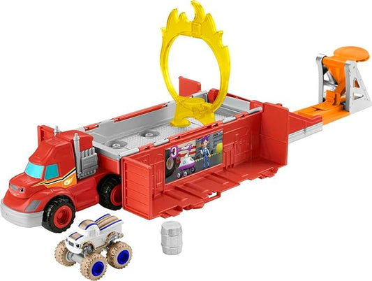 Fisher-Price Blaze og Monstermaskinerne Legetøjsbil Bane med Affyring & Stunt-Transporter Forvandlingslegesæt til Børn fra 3 År