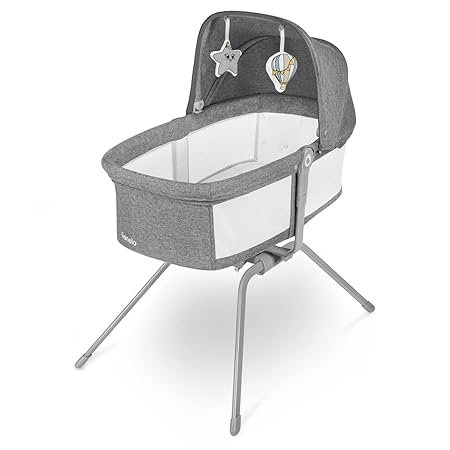 Lionelo Malin Evo Baby Vugge, rejseeng til babyer med madras, børne rejseeng, rejseeng, fra 0 til 9 kg, baldakin, myggenet, foldbar, gyngesystem, justerbar hældning, hurtig