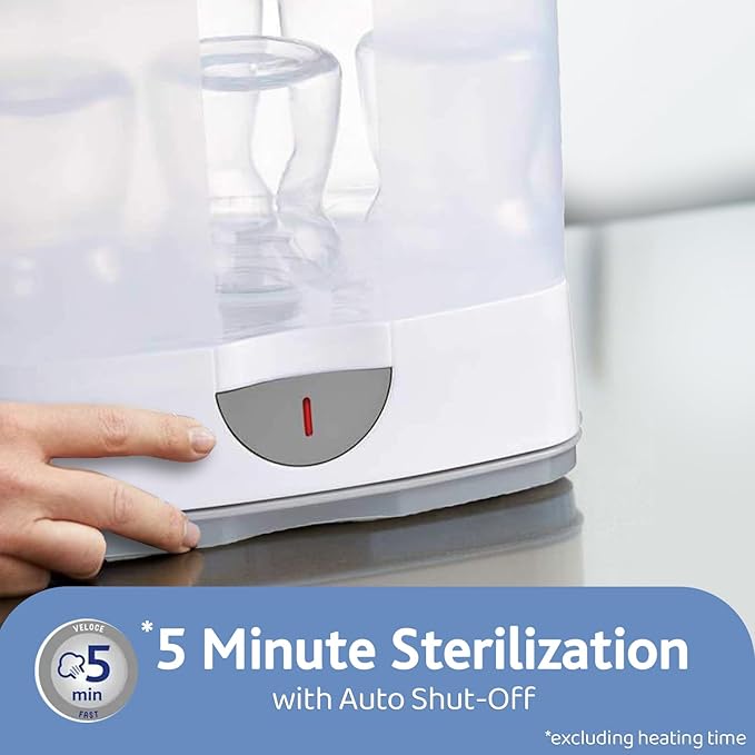 Chicco 2-i-1 Sterilisator, Justerbar Naturlig Dampsterilisator til Flasker, med 2 Konfigurationer, Hurtig og Nem at Bruge, Op til 6 x 330 ml Flasker, Hvid