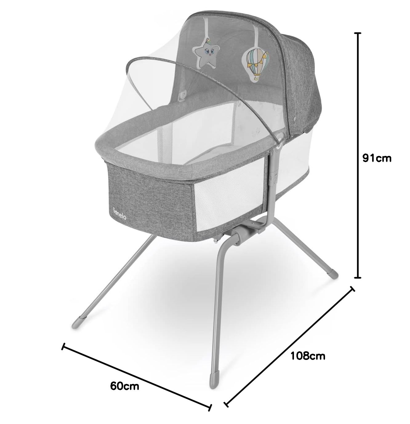 Lionelo Malin Evo Baby Vugge, rejseeng til babyer med madras, børne rejseeng, rejseeng, fra 0 til 9 kg, baldakin, myggenet, foldbar, gyngesystem, justerbar hældning, hurtig