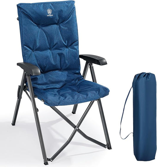 EVER ADVANCED luksus campingstole til voksne – kraftig, høj ryg, ekstra stor sammenklappelig havestol – behagelig 6 cm polstring – belastning op til 150 kg – cam-justerbare spisebordsstole – 4-positions liggestol – blå