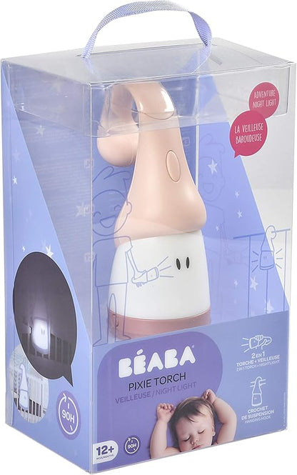 BÉABA – Natlampe til baby og barn – Genopladelig – Trådløs og bærbar – Blødt lys – Ergonomisk: kan hænges på håndtag og tremmeseng – 90 timers batteritid – Kan bruges som lommelygte – Lyserød