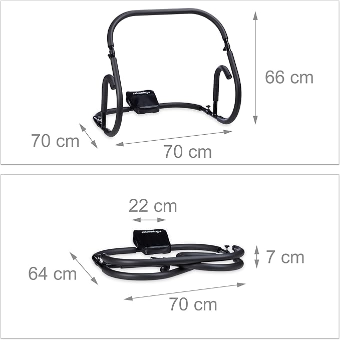 Relaxdays Bauchtrainer AB Roller, Bauchmuskeltrainer, faltbar, HxBxT: 66 x 70 x 70 cm, Sixpack Fitness Trainer